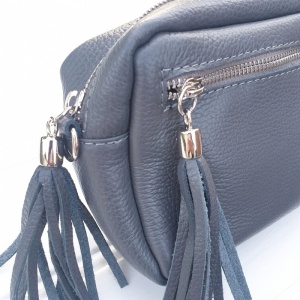 Double Tassel Leather Bag - Grey (SILVER HARDWARE)